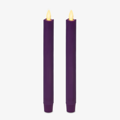 Luminara - Flameless Battery Operated Taper Candle - Purple - Pack of 2-1x9.75 - LED Flickering Flame - Realistic Safe for Home Kids and Pets