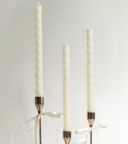 10 Inch Spiral Ivory Taper Candles, 8 Pack Unscented Long Burning Time Gloosy Fall Candlesticks for Dinner Party, Wedding Shower and Home Decoration (Ivory)