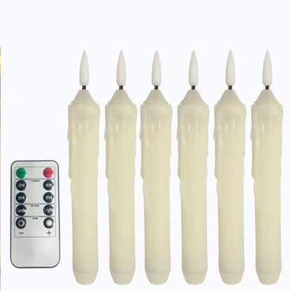 Mxqdhx 6 Pcs Flameless Taper Candles LED Taper Candles Flickering with Remote Timer Dimmer Ivory LED Candlestick for Halloween Christmas Wedding Church Easter Party Decor Table Centerpiece, 6.1 in