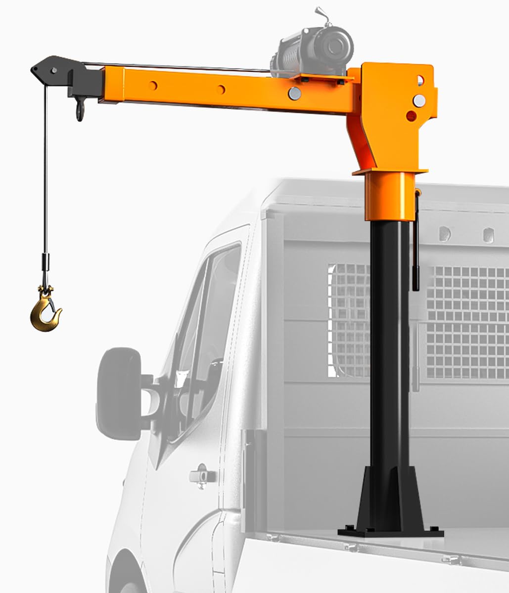 ROCK-HULK 2200lb Folding Truck-Mounted Bed Crane - 5000lb Winch, Painted Steel Jib Hoist Lift for Pickups, 12V Electric/Hand Operated, Ideal for Farm, Construction, and DIY Loading