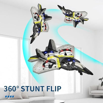 V17 Remote Control Airplane Foam RC Planes for Kids Adults 8-16 RC Fighter Jet Airplane with Light 2 Batteries 360° Flip Fighter Jet Toy Stunt Roll Gifts for Adult Boys (Grey with 2Batteries)