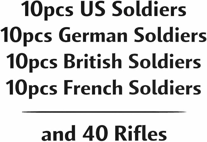 WW2 Army Men 40 Pcs Set -Compatible with Major Building Bricks 10 US 10 British 10 French 10 German Soldiers - for Dioramas &amp War Games