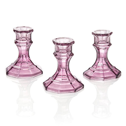 ELIVIA (6 Pack) Red Glass Candlestick Holders, Taper Candle Stick Holders Set for Wedding & Home Decor - CH06 - Aubergine Purple