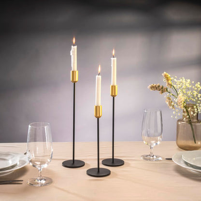 Yair Emanuel Set of 3 Black Tapered Modern Candlestick Holders Brushed Brass Cups - Fits 3/4 inch Candles - Elegant Home Decor Available in 3 Sizes