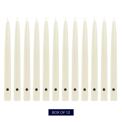 Colonial Candle Unscented Taper Candle, Handipt Collection, Ivory, 12 In, Pack of 12 - Up to 10 Hours Burn