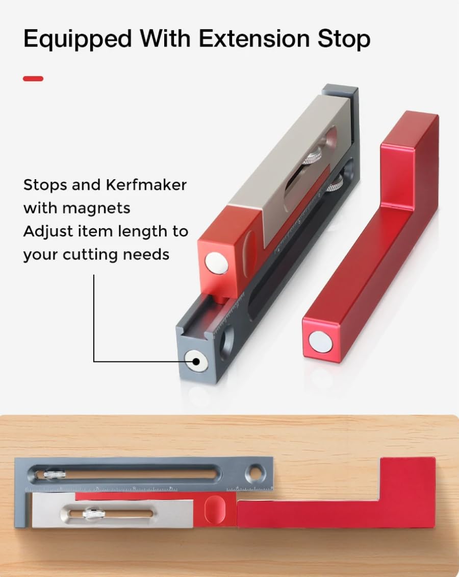 HONGDUI JF15 Kerfmaker Upgraded Version - 7.08" Aluminum Alloy Table Saw Slot Adjuster, Mortise and Tenon Woodworking Measuring Block
