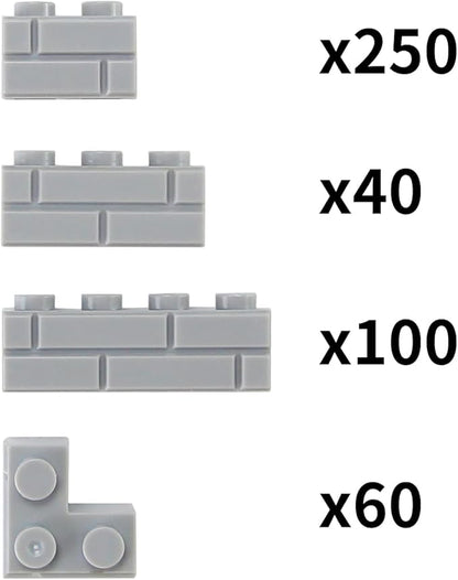 Feleph Masonry Bricks Set 450 Pcs Wall Building Accessories Diverse Creative Construction Bulk Parts and Pieces Classic Blocks Toy Compatible with Major Brands (Gray)