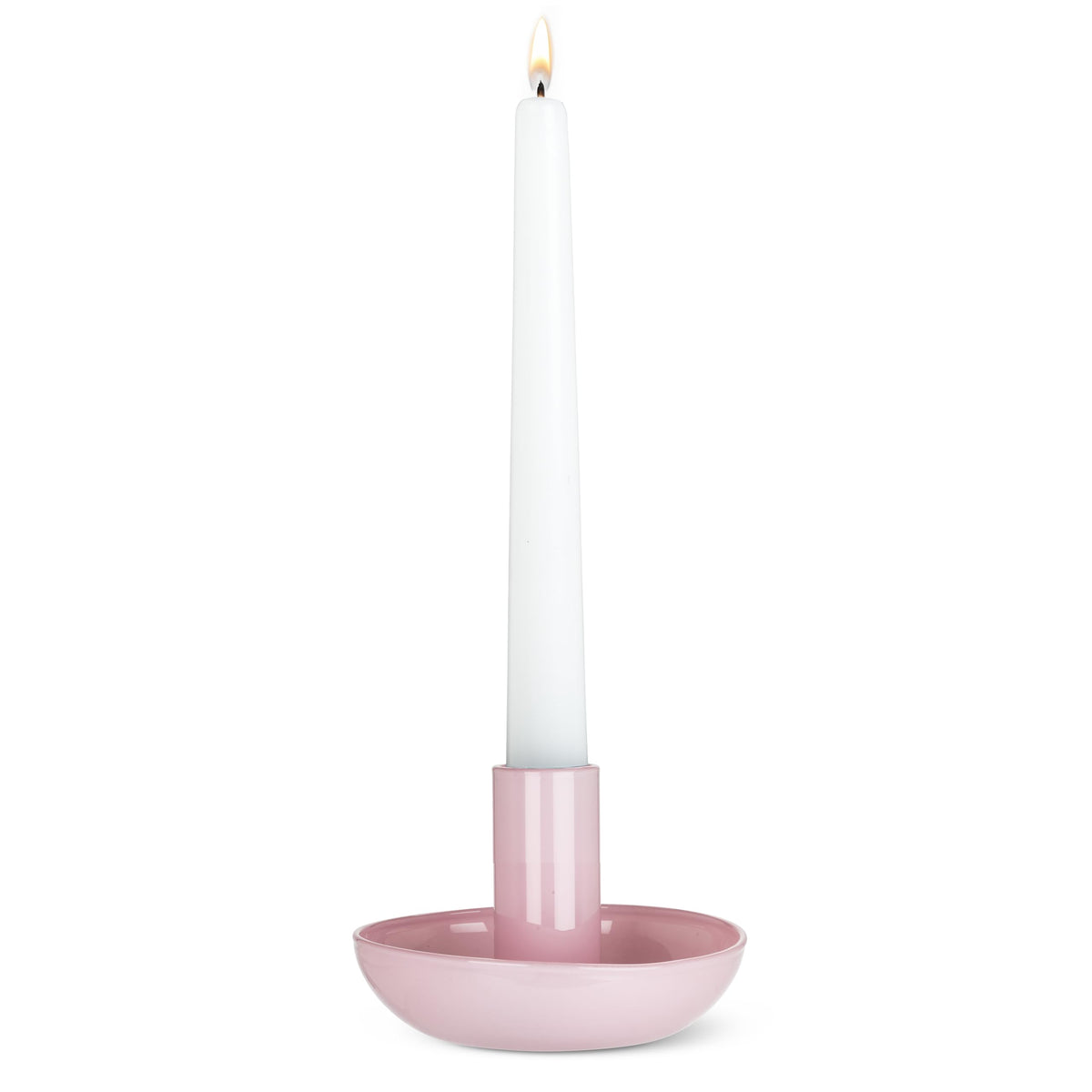 Abbott Collection Small Pipe Taper Candle Holder - Glass, Pink (3.5" D)