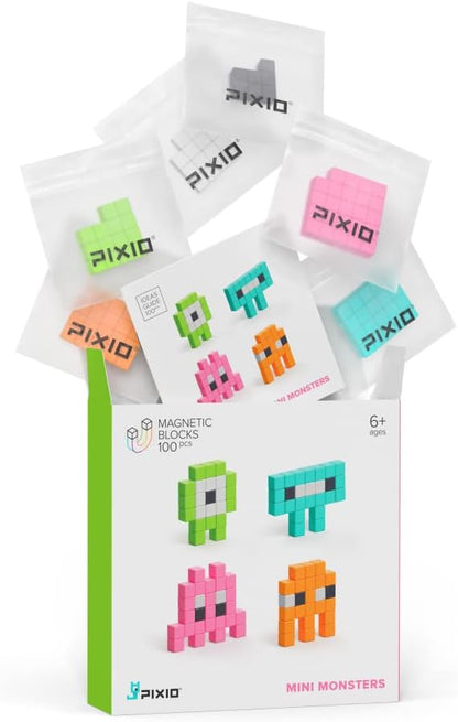 PIXIO Mini Monsters - Tiny Magnetic Blocks Building Toy in The Pixel Art Style with Free App - 5/16 Plastic Cubes with 6 Magnets Inside - Open Ended Toy - Creativity Toy for Ages 6+