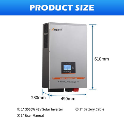 Ampinvt 3500W Low Frequency Solar Inverter 48V DC to 120V AC, Off Grid Pure Sine Wave Inverter Charger Built-in 80A MPPT Solar Controller and 35A AC Charger, Support Lead Acid Lithium Gel Battery