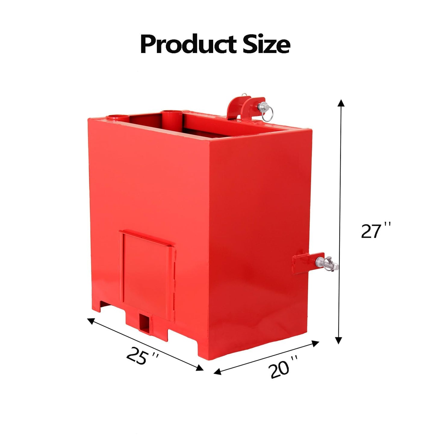 Tractor Ballast Box, 800LB, 5 cu.ft 3 Point Hitch Loader Attachment w/ 2" Quick Hitch Receiver, Sliding Door, Steel Weight Box Fits Category 0/1 Tractors, Skid Steers, Heavy-Duty, Red