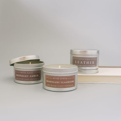 River Birch Candles Midnight Amber Scented Candle | Premium, All-Natural, Non-Toxic, Soy Wax | 8 oz. Silver Travel Tin | Cozy Relaxing Gifts for Home