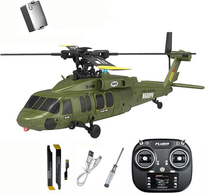 Hanll Black Hawk K200 6CH Simulation RC Helicopter with Brushless Motor Optical Flow &amp Altitude Hold One-Key Inverted Flight 2.4G Remote Control High Simulation Aerobatic Model (Green/1 Batter