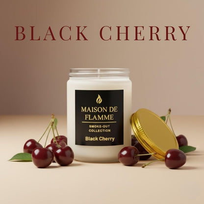 MAISON DE FLAMME Black Cherry Odor-Eliminating Scented Candle, 200g/7oz White Jar – Long-Lasting Soy Wax Blend Candle for Smoke, Kitchen & Home Odors