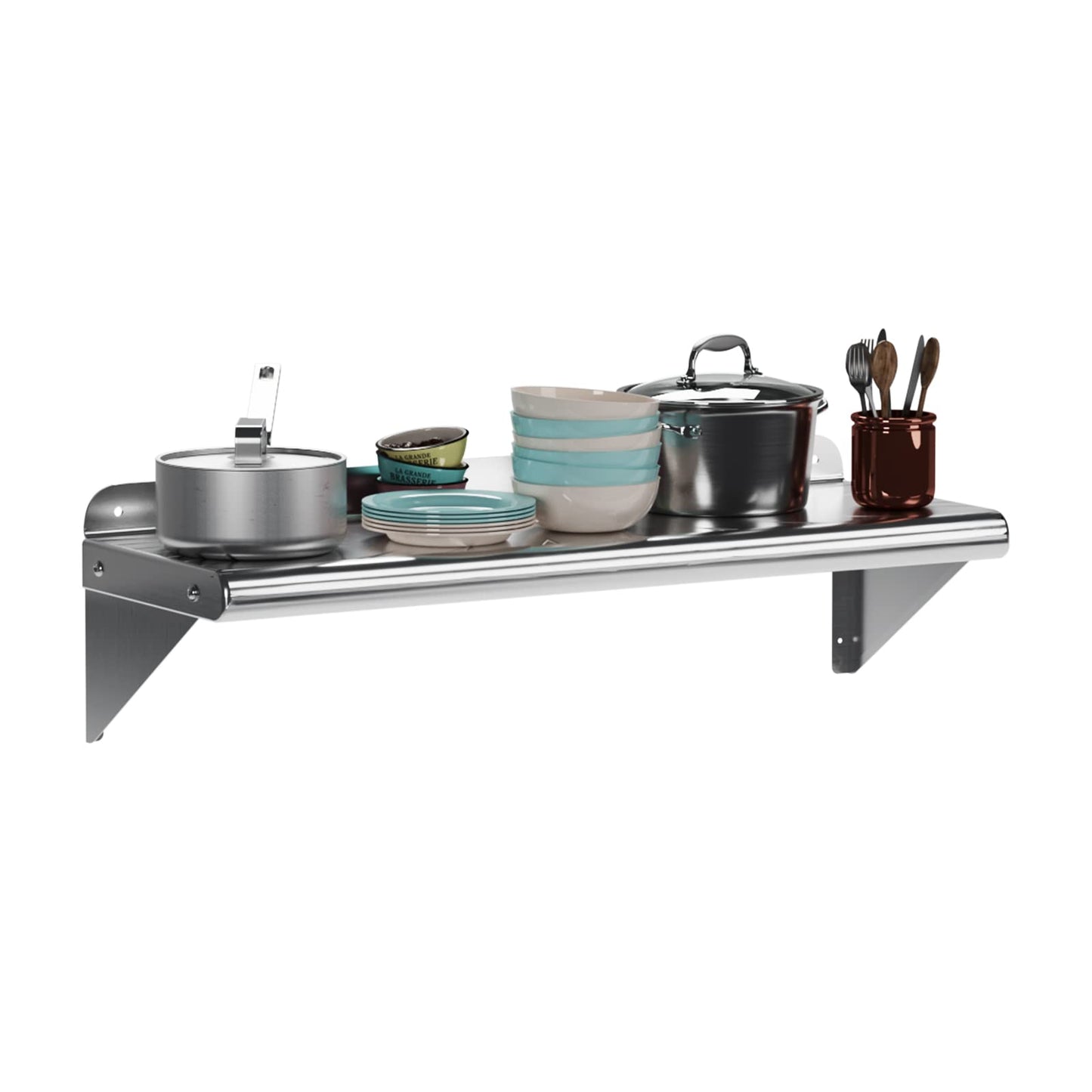 DEXSO NSF Certified Stainless Steel Wall Shelf 12" x 60" with Backsplash - Heavy-Duty Commercial Grade, 180 lb Capacity - Ideal for Restaurant and Kitchen Use