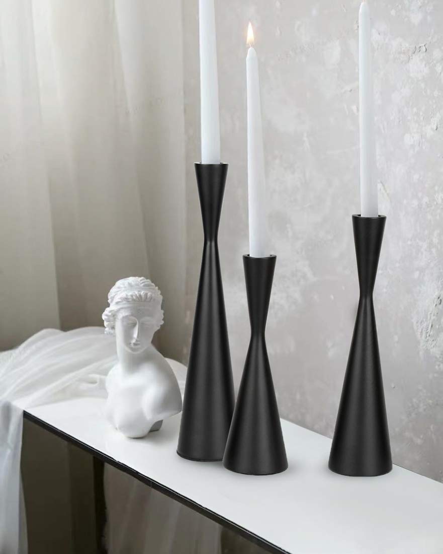Vixdonos Taper Candlestick Holders Metal Candle Holders Set of 3 Table Decorative Candle Stand for Wedding, Dinning, Party,Home Decor (Matte Black)