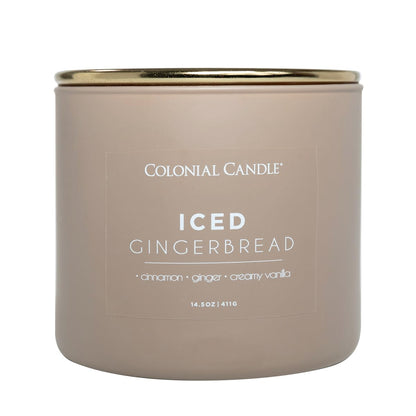 Colonial Candle Iced Gingerbread Scented Jar Candle, Pop of Color Collection, 3 Wick, 14.5 oz - Up to 60 Hours Burn