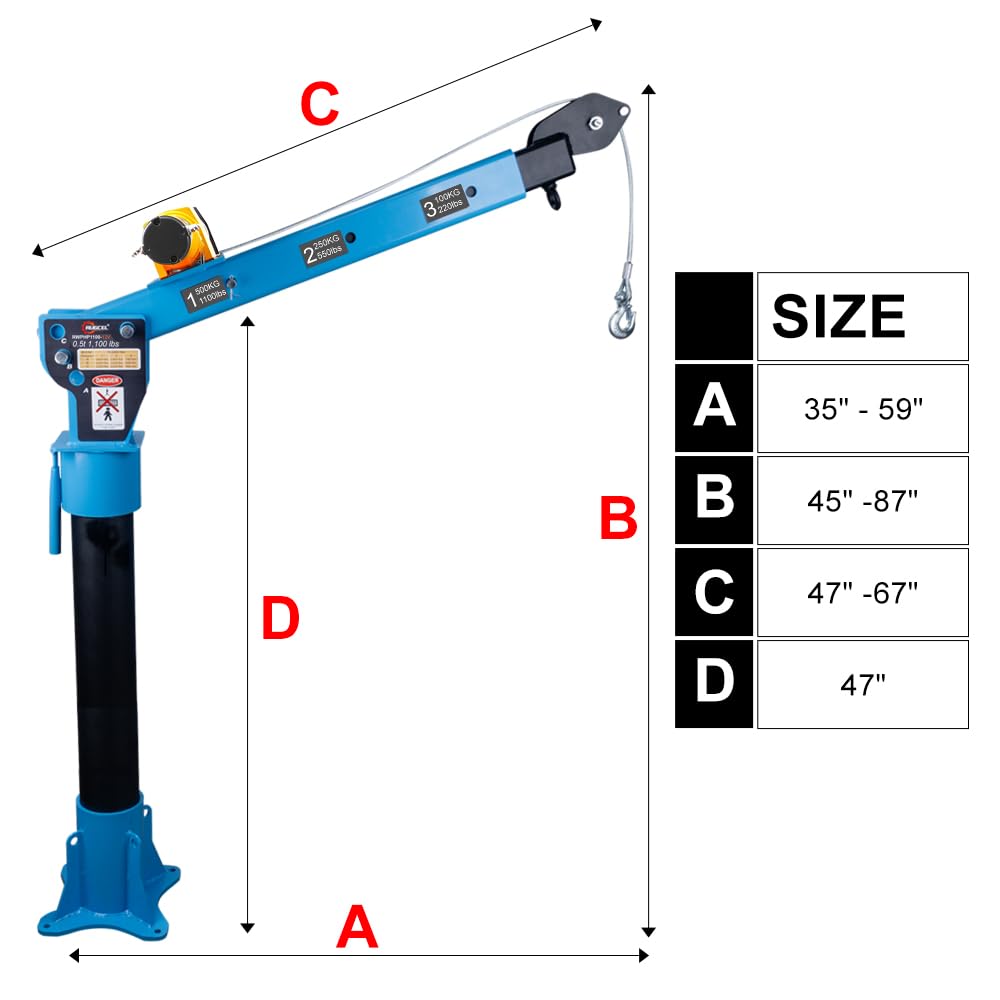 Pismire 0.5T New Folding Truck-Mounted Bed Crane Quick Removal Design Hoist Lift Pickup with Electric Winch 3500 lb 12V, Painted Steel 1100 lb Pickup Truck Jib Cranes 360 Swivel Truck Crane