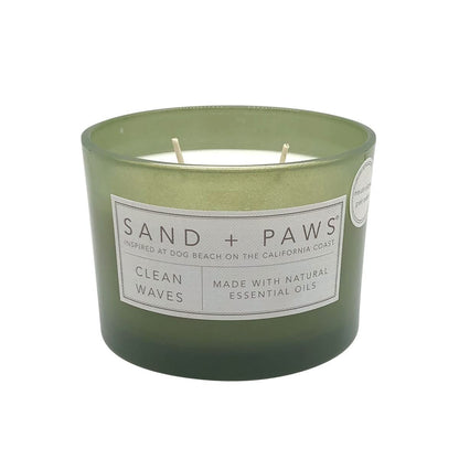 Sand + Paws Scented Candle - Clean Waves - Additional Scents and Sizes –Luxurious Air Freshening Jar Candles Neutralize pet Odors and Enhance Home décor – 100% Cotton Lead-Free Wicks - 12 oz