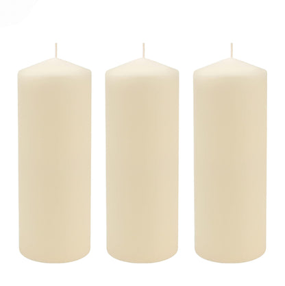 Stonebriar Unscented Pillar Candles – 80 Hour Burn Time, Long-Lasting Wax Candles for Weddings, Holidays, Home Décor & Special Events, Pack of 3, Ivory, 3" x 8"