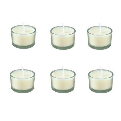 7–8 Hour Long-Burning Scented Tea Lights (6-Pack) — Assorted Scented Candles in Glass Cups | Smokeless & Aromatic — Ideal for Home, Weddings, Parties, and Gifting (White)
