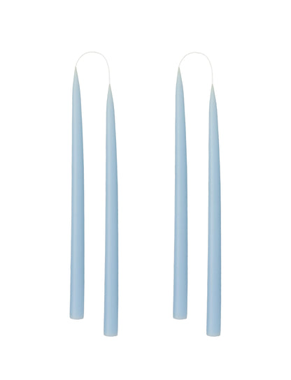 Kunstindustrien® Taper Candles – Set of 4, 13.8" – Made in Denmark, Long Burning Candles 15h, Unscented & Smokeless Candlesticks – Elegant Tall Candles for Weddings, Dinners & Home Decor (Pastel Blue)