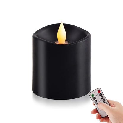 ASLDOIWEH 3x3 Flickering Flameless Candles Set of 1, 2AA Battery Life 600 Hours Battery Candles Flickering with Timer, 3 inch Flameless Candles with Remote for Indoor/Outdoor, Black