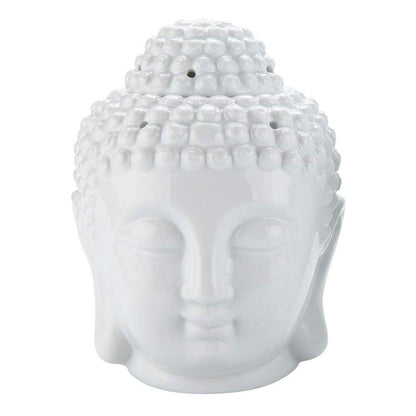 Tvoip 1PCS Ceramic Buddha Head Essential Oil Burner with Candle Spoon, Aromatherapy Wax Melt Burners Oil Diffuser Tealight Candle Holders Buddha Ornament for Yoga Spa Home Bedroom Decor Gift (White)
