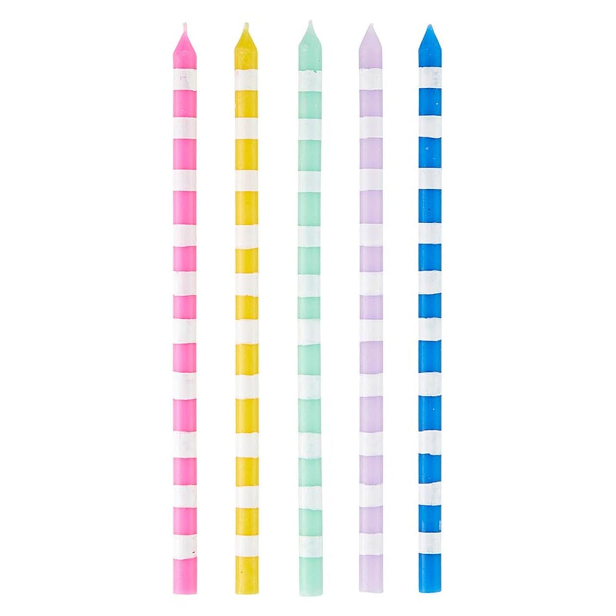 Slant Collections 16-Count Birthday Candles Colorful Cake Candle Pack, 5.5" Tall, Celebrate Stripes