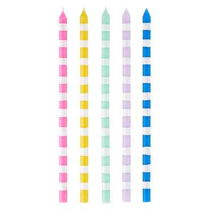 Slant Collections 16-Count Birthday Candles Colorful Cake Candle Pack, 5.5" Tall, Celebrate Stripes
