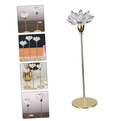 CALLARON Simple Metal Candlestick Crystal Lotus Candle Holder Small Gold Decorative Candle Stand for Dining Room Centerpiece Home Décor