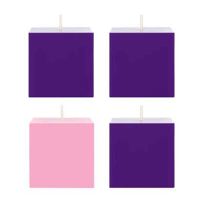 Mega Candles 4 pcs Unscented Christmas Advent Candles Set, Hand Poured Premium Wax Square Pillar Candle 3 Inch x 3 Inch, Holidays, Occasions, Events, Festivities, Devotional, Church, Wreath, Gifts