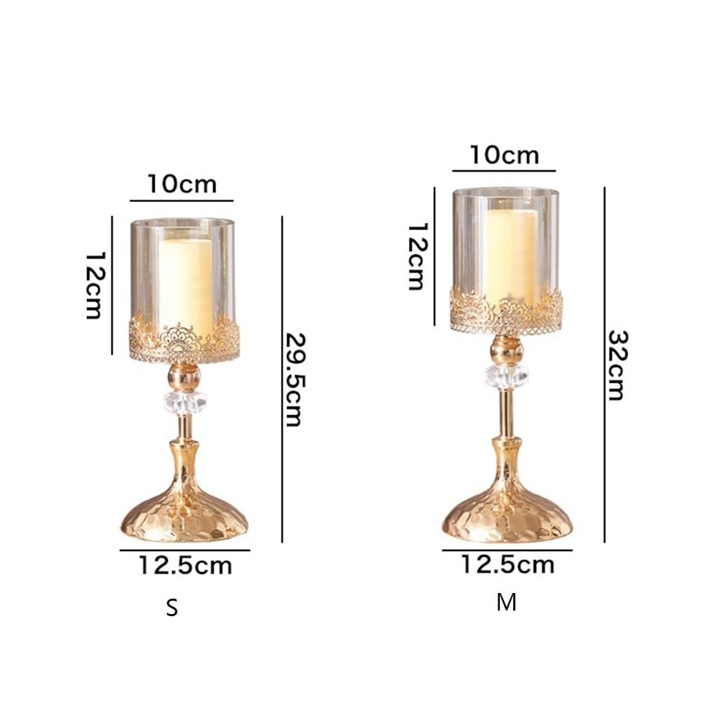 YUHUAWF Candle Holderss Golden Metal Glass Candlestick Home Dining Table Decoration Ornament Candle Holder Decorative Candlestick(Small)