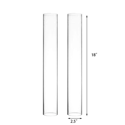 CYS EXCEL 6 PCS (H:18" D:2.5") Open Ended Glass Hurricane Candleholder Tube Shade | Multiple Size Choices Open Flame Candle Chimney Tube Cover | Bottomless Cylinder