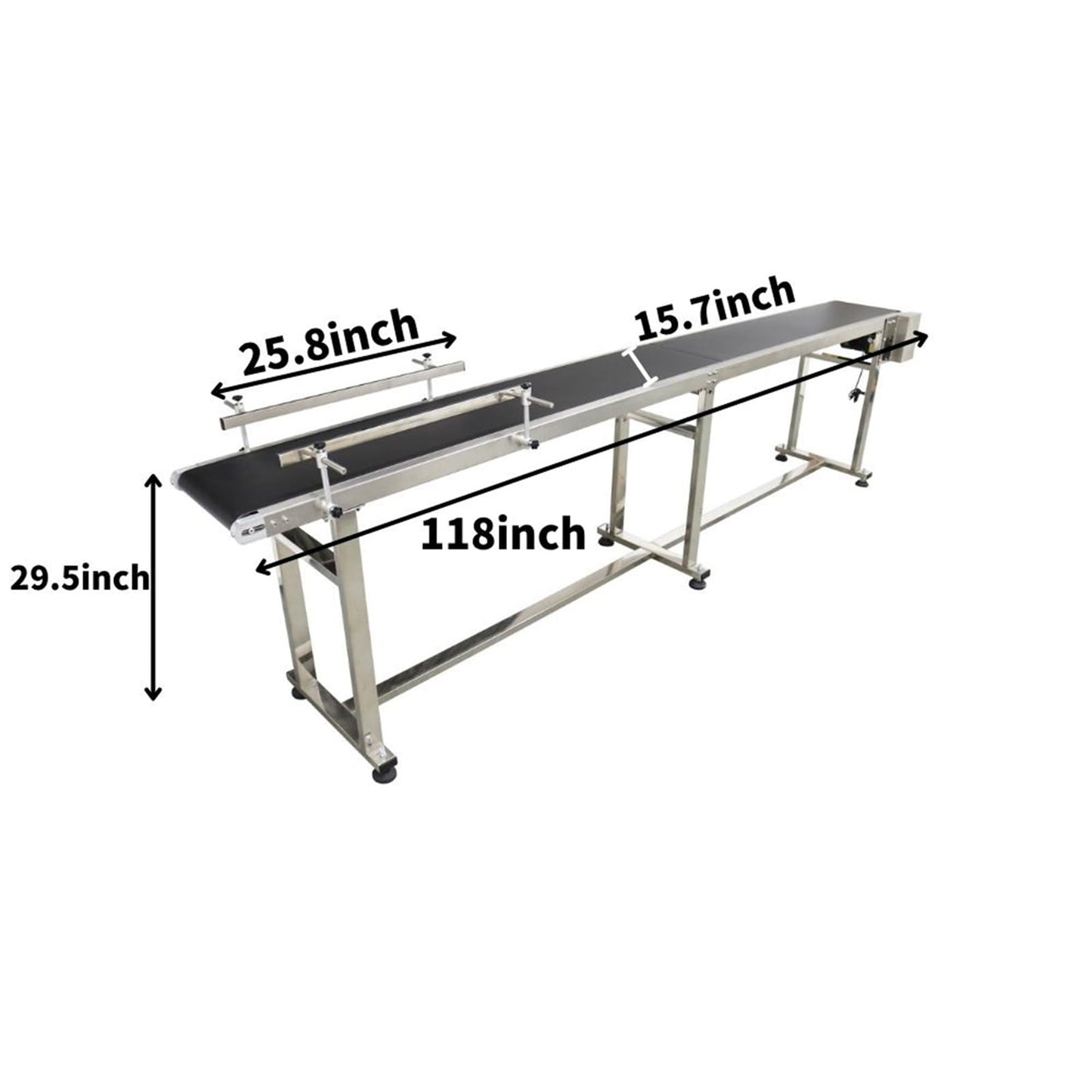 Yokoma Belt Conveyor Packaging Machine with Double Guardrails Stainless Steel Electric Flat PVC Belt Conveyor Black 118inch*15.7inch 250W 110V