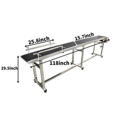 Yokoma Belt Conveyor Packaging Machine with Double Guardrails Stainless Steel Electric Flat PVC Belt Conveyor Black 118inch*15.7inch 250W 110V