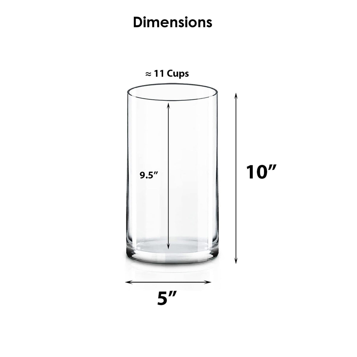CYS Excel Glass Cylinder Vase (H:10" D:5") | Multiple Size Choices Glass Flower Vase Centerpieces | Hurricane Floating Candle Holder Vase