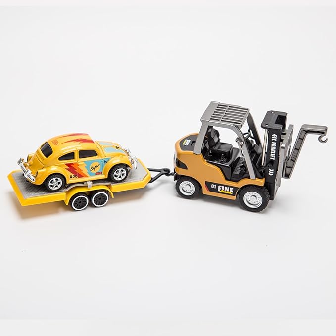 RC Forklift Truck with Trailer 1/64 Mini Alloy Remote Control Forklift 2 Mode Speed Truck with Cargo Hook Pallets RC Construction Vehicles for Adult