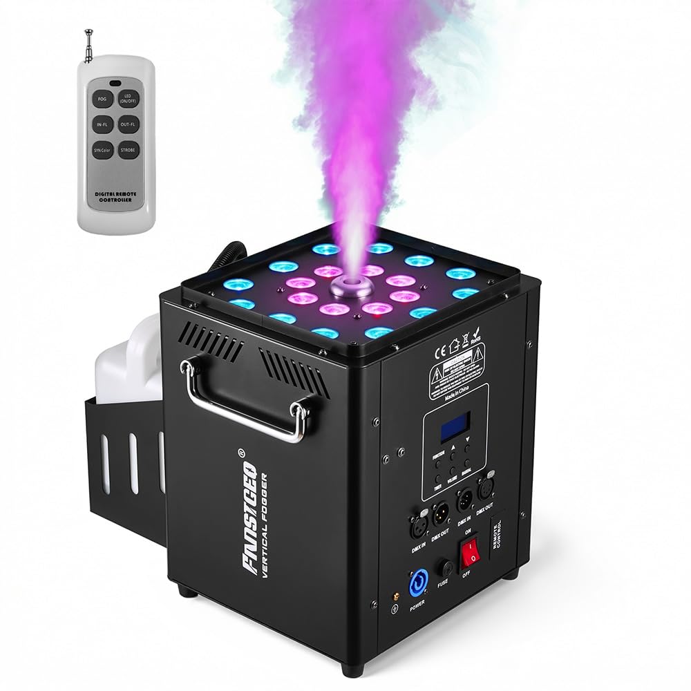 Vertical Fog Machine 1800W with Remote & DMX Control, Timer Function - Perfect for Stage Performances, Halloween, Gender Reveal Parties