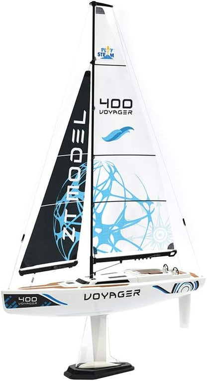 PLAYSTEM Voyager 400 RC Controlled Wind Powered Sailboat in Blue - 26 Tall