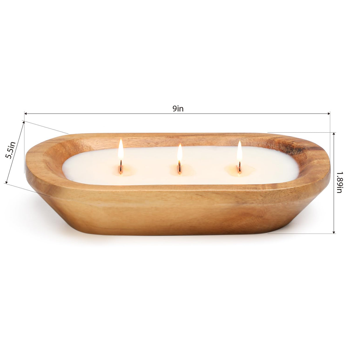 Wooden Bowl Candle 10 Inch, Soy Large Farmhouse Candle for Table, Vanilla Spice Scented, 3 Wood Wicks, Christmas Candle Gifts for Men & Women