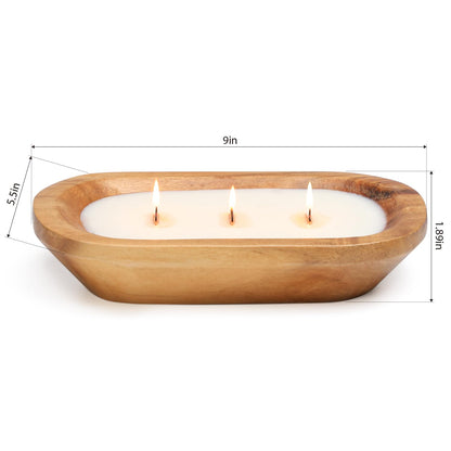Wooden Bowl Soy Candle 10 Inch, Large Farmhouse for Table, Lavender Scented, 3 Wood Wicks, Christmas Gifts for Men & Women