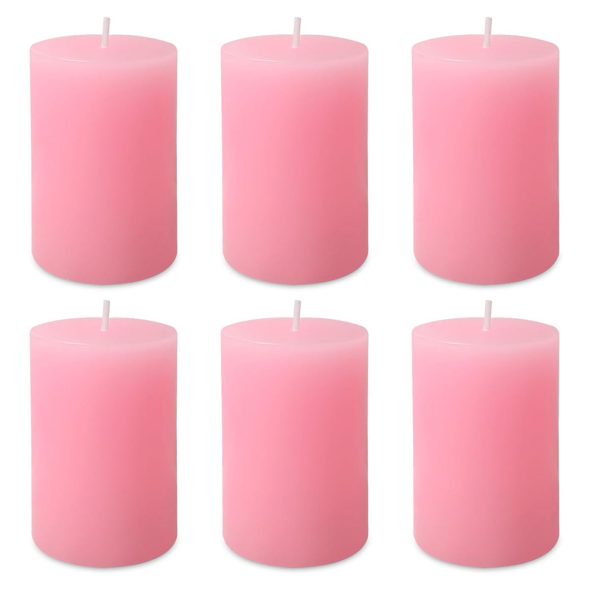 6 Pack 2x3 inch Pillar Candles, Pink Unscented Votive Candle for Celebration Home Decoration, Dripless and Long Burning Time