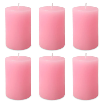 6 Pack 2x3 inch Pillar Candles, Pink Unscented Votive Candle for Celebration Home Decoration, Dripless and Long Burning Time