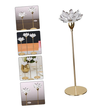 HOMSFOU Crystal Lotus Metal Candlestick Holder Small Gold Tapered Candle Stand for Dining Room Wedding Candlelight Dinner Decor