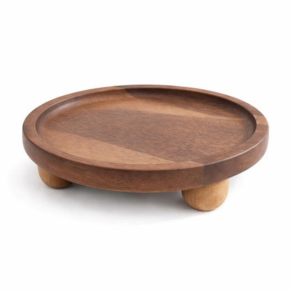 Wooden Riser for Display, 5 Inch Round Wood Riser Pedestal Stand, Small Round Wooden Tray & Wood Pedestal Tray, Elevated Tray for Candles Plants Bottles Vases, Farmhouse Tabletop Entry Table Centerpiece Decor