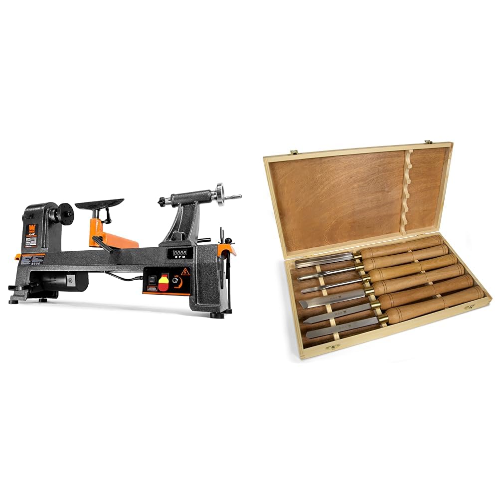 WEN 34035 6-Amp 14-Inch by 20-Inch Variable Speed Benchtop Wood Lathe & CH11 6-Piece Artisan Chisel Set with 6-Inch High-Speed Steel Blades
