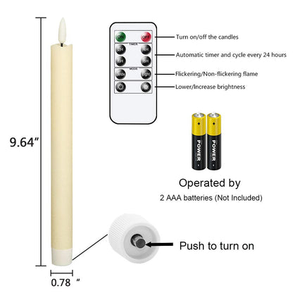 GenSwin LED Taper Candles Flickering with Remote Timer, Battery Operated Taper Flameless Candles with 3D Wick Real Wax Window Candlesticks Pack of 2 for Home Wedding Decor(Ivory, 0.78 x 9.64 Inch)