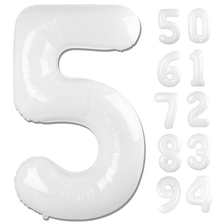 White 5 Balloon, Translucent Number Balloons 40 Inch, 5th Birthday Balloon Decorations, White Party Supplies, 5 Number Balloons, Number 5 Balloon