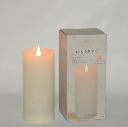 ENKINDDLE Tall Flameless Candles with Timer, 3D Moving Flame LED Pillar Candle, Real Wax Flickering Candle, Battery Operated, Ivory 3"x7" for Fireplace & Living Room Decor
